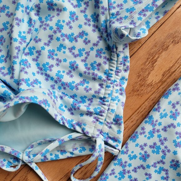 BO+TEE Baby Blue Floral Set of 3 Athleisure Beach Wear XS - Picture 14 of 16